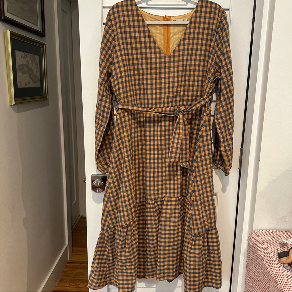 Glamorous Curve Plaid Dress Sz 16 Long Sleeves Cotton Midi